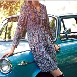 Maeve Anthropologie Tiled Amethyst Dress Sz L Spring Summer Dress 237F